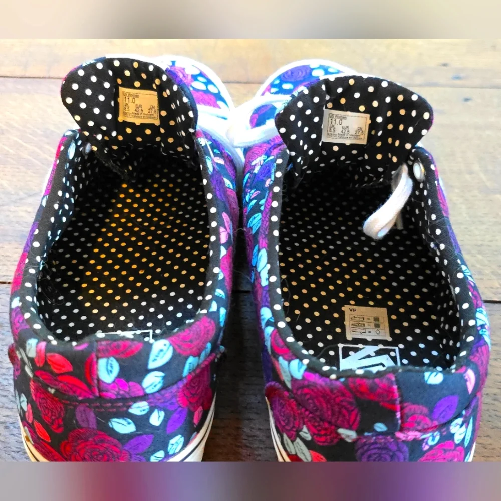 Vans Black Canvas Sneakers with Pink and Teal Floral Design - Picture 5 of 6